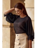 Bluza transparenta cu maneci umflate, neagra 444 - Magazin online - Boutique